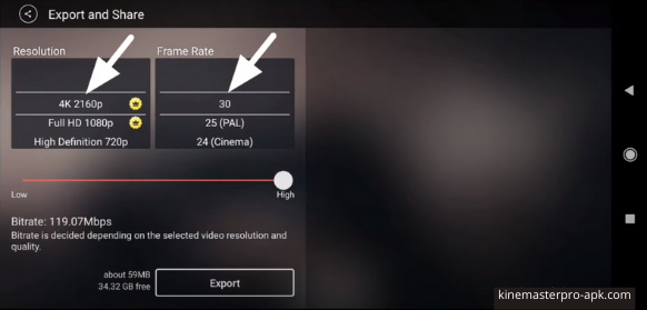 4k video resolution in kinemaster black